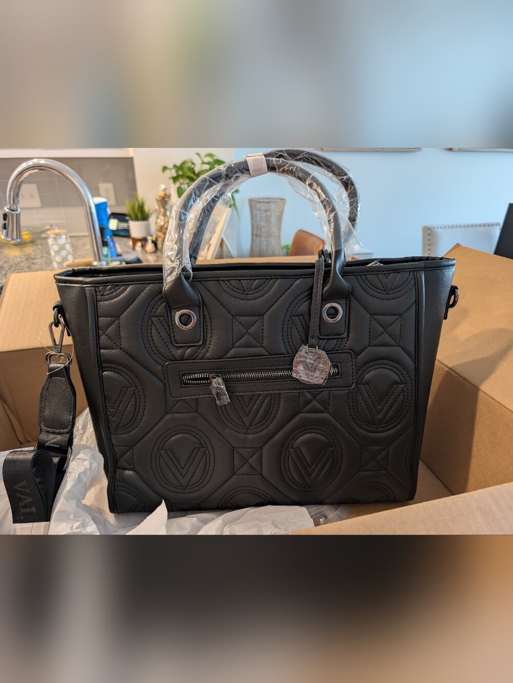Valentino Orlandi Extra Large Quilted Leather Tote Bag Black W/ Gunmetal NWT